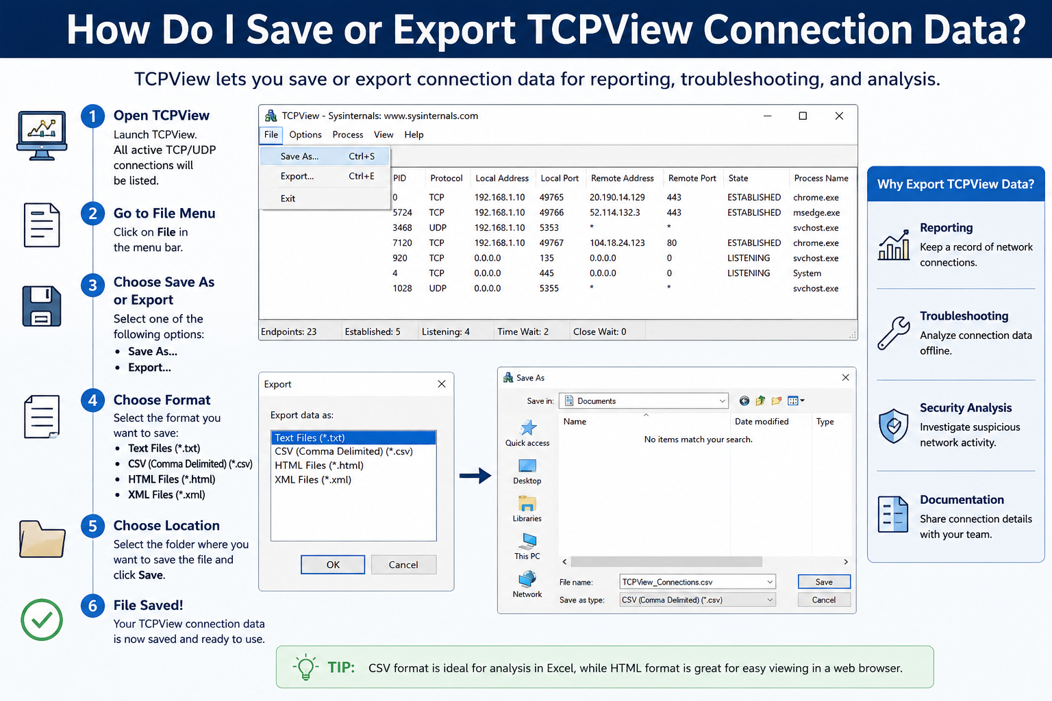 Tcpview Process Explorer How Do I Save or Export TCPView Connection Data?
